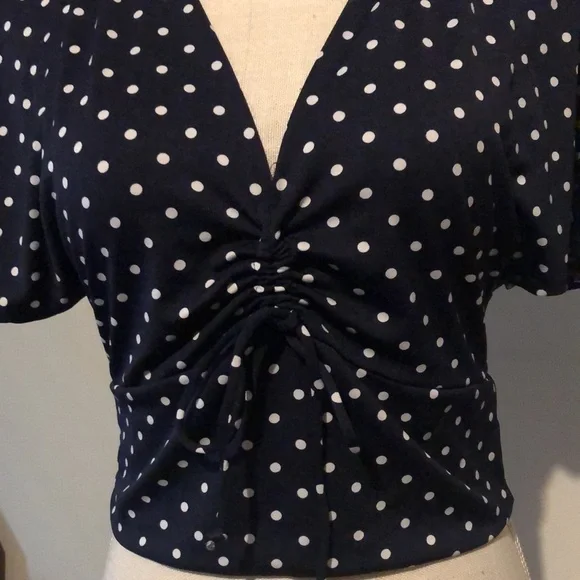 Crop top by Polly & Esther, navy with white polka dots, small - Picture 2 of 9